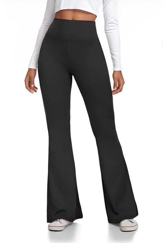 Dailygoods- Leggings Dames - High Waist met V-Crossover Tailleband - Flared Sportleggings - Stretch Fitnessbroek - Buikcontrole - Zacht en Elastisch Materiaal - Sportbroek