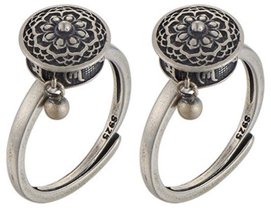 Dailygoods- Lotus-ring 2 stuks - Tibetaanse Ringen - Roterende Gebedsmolen - Messing - Hypoallergeen - Verstelbare Opening - Gebedsring van Dailygoods