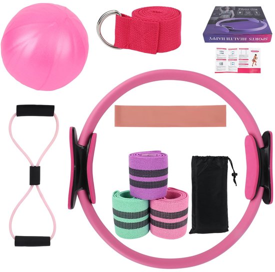 Dailygoods- Pilates Kit 11-delig - Yoga Ring - Yogabal 25 cm - Weerstandsband - Stretchband - Inclusief tas en handleiding - Yoga Set van Dailygoods