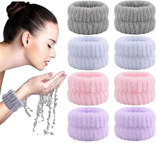Dailygoods- Polsbandages Ademend - 4 Paar Microvezel - Elastische Handdoek - Sporthoofdbanden - Douchegebruik - Steun voor Pols - Wasbanden
