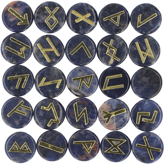 Dailygoods- Runen Set - 25 Kristallen Stenen - Gegraveerd met Gouden Letters - Natuurkristal - Spiritueel - Ideaal voor Vrienden - Runenstenen van Dailygoods