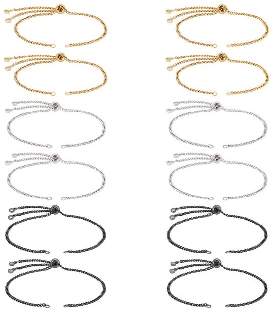 Dailygoods- Schuifarmbanden 12 stuks - Verstelbare Armband - Roestvrij Staal - Strass Uiteinden - Pantserkettingen - 26 cm Lang van Dailygoods