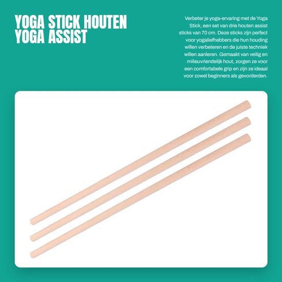 Dailygoods- Yoga Stick 3 Stuks - Houten Houding Corrector - Veilig en Milieuvriendelijk - Gepolijst en Afgerond Ontwerp - Verbeter Staande Houding - 2x70cm - Houdingstick