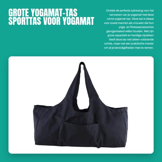 Dailygoods- Yogamat Tas Grote Capaciteit - Opbergtas - Sporttas - Zijzakken - Zeildoek - Afmetingen 73,6 x 22,8 x 30,5 cm