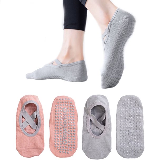 Dailygoods- Yogasokken Antislip - 2 Paar - Katoen/PVC Grippunten - Maat UK 3-9/EUR 35-41 - Voor Dames/Heren - Ideaal voor Yoga/Pilates - Antislip Sokken