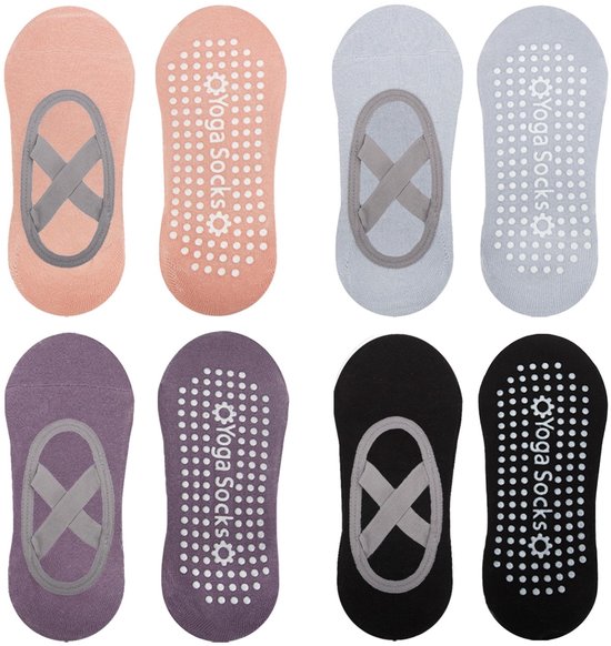 Dailygoods- Yogasokken Antislip - Pilatesokken - Gripsokken Dames/Heren - Zacht - 4 Paar - Ideaal voor Yoga/Pilates/Dans