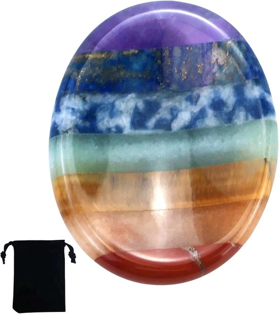 Dailygoods- Zorgensteen 7-chakra - Natuurlijke Kristallen - Gepolijste Edelsteen - Duimsteen - Meditatie - Inclusief Fluwelen Zakje - Kristal