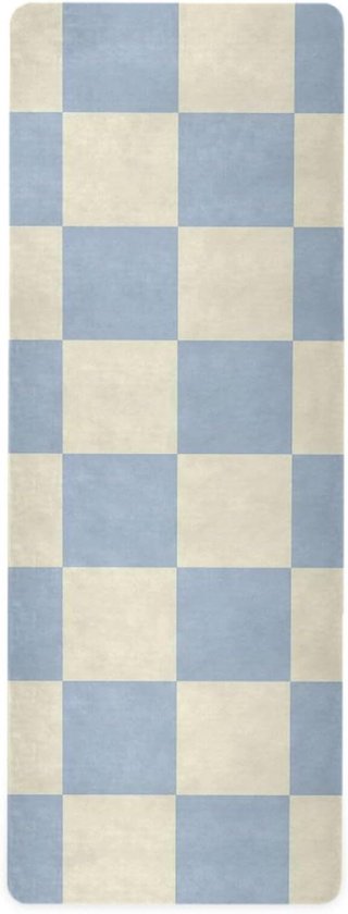 Dambord Yogamat - Sportmat Fitnessmat - Hot Yoga - Antislip Grip - 180x66 cm - Blauw Geel
