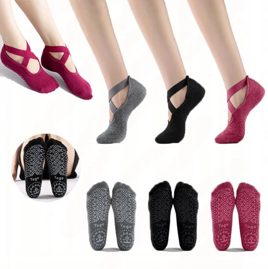 Dames Antislip Sokken voor Yoga, Pilates & Fitness - 3 Paar