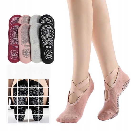 Dames Antislip Sokken voor Yoga, Pilates & Fitness (4 paar)