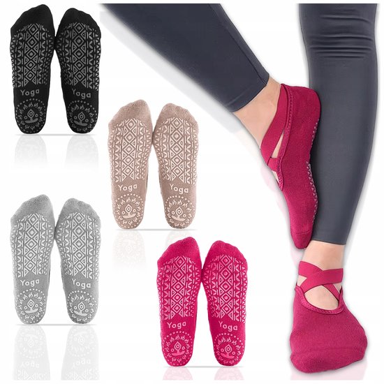 Dames Antislip Sokken Yoga Pilates Fitness - 4 Paar