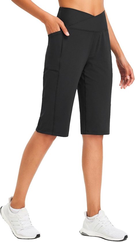 Dames Bermuda Short voor Hardlopen, Yoga en Gym - Lengte tot de Knie met Hoge Taille en Zakken
