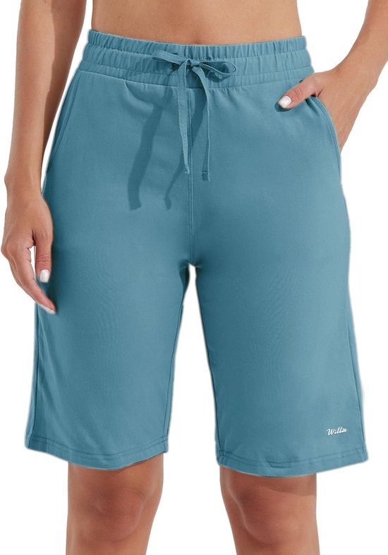 Dames Bermuda Shorts Katoen Lange Shorts Knielang met Zakken voor Yoga en Workout