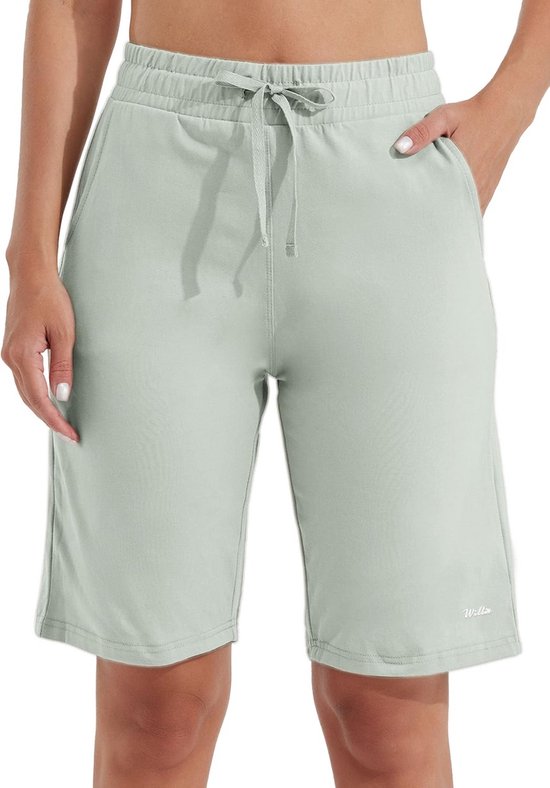 Dames Bermuda Shorts Katoen Lange Shorts met Zakken voor Yoga en Sport
