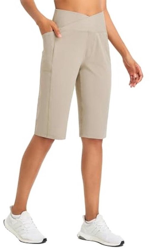 Dames Hardloop Shorts, Bermuda en Yoga Gymshorts met Hoge Taille en Zakjes
