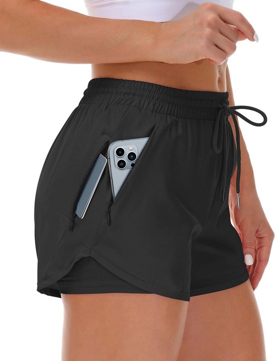 Dames Hardloopshort met Voering en 3 Zakken - Elastische Sport- en Yogashort