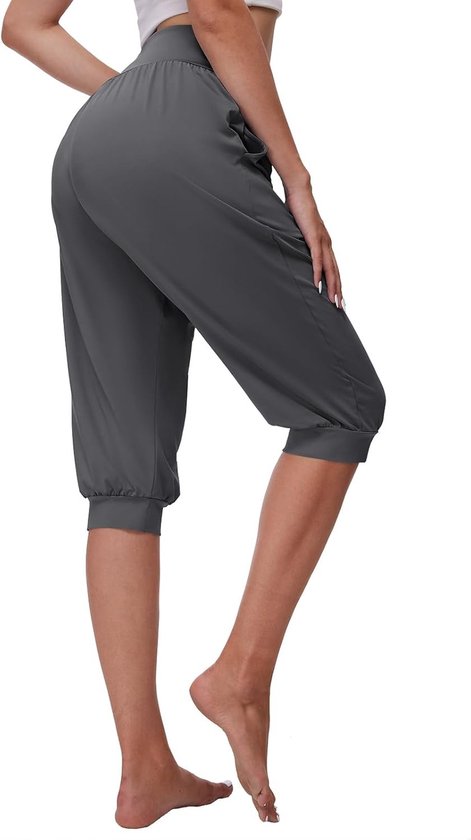 Dames Harem Broek 3/4, Lichte Joggingbroek met Hoge Taille, Ideaal voor Yoga en Pilates, Ruime Sportbroek met Zakken en Koord
