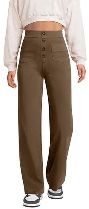 Dames Hoge Taille Sportbroek met Knoop en Rechte Pijpen