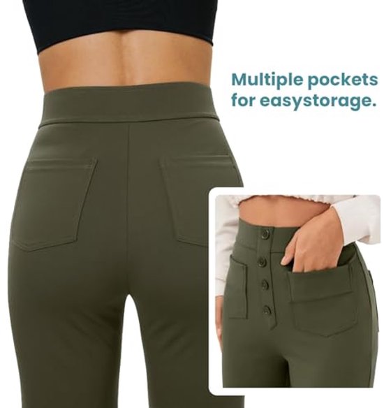 Dames Hoge Taille Sportbroek met Knoop en Zakken - Elastische Vrijetijdsbroek