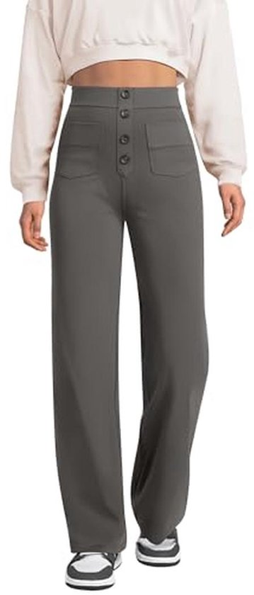 Dames Hoge Taille Sportbroek met Rechte Pijpen en Zakken