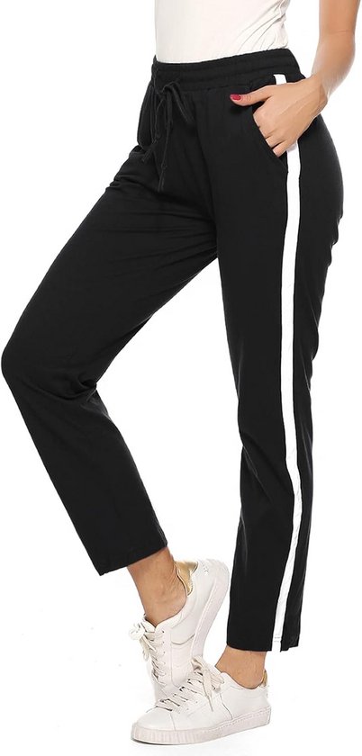Dames Joggingbroek Katoen Hoge Taille Sportbroek Trainingsbroek met Strepen