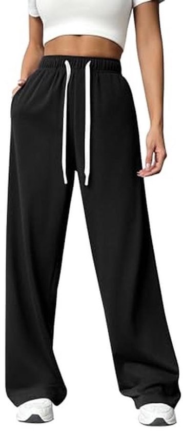 Dames Joggingbroek met Hoge Taille en Wijde Pijpen - Comfortabele Sportbroek voor Training en Vrije Tijd