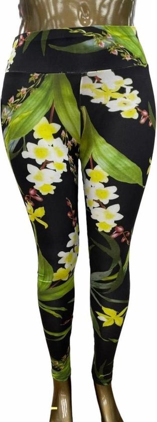 Dames Legging - High Waist - Sportlegging - Bloemenprint - Maat M/L van Merkloos