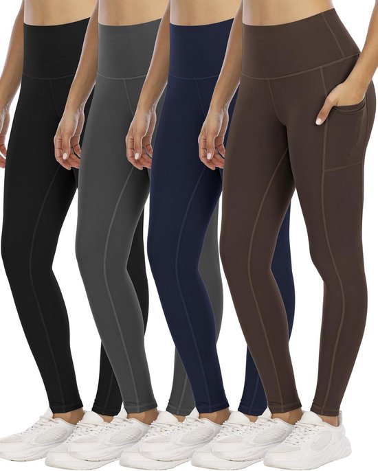 Dames Leggings met Zakken, Hoge Taille en Buikcontrole - 4 Pack