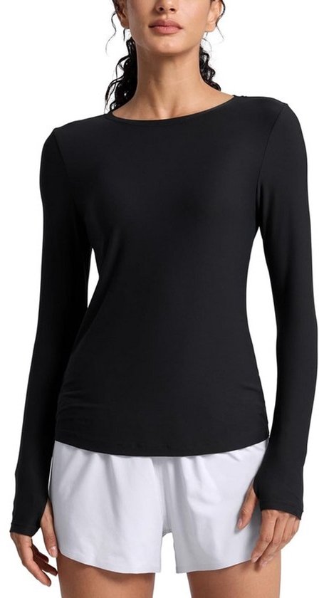 Dames Longsleeve Hardloopshirt Lichtgewicht Atletische Basic Tops met Duimgaten