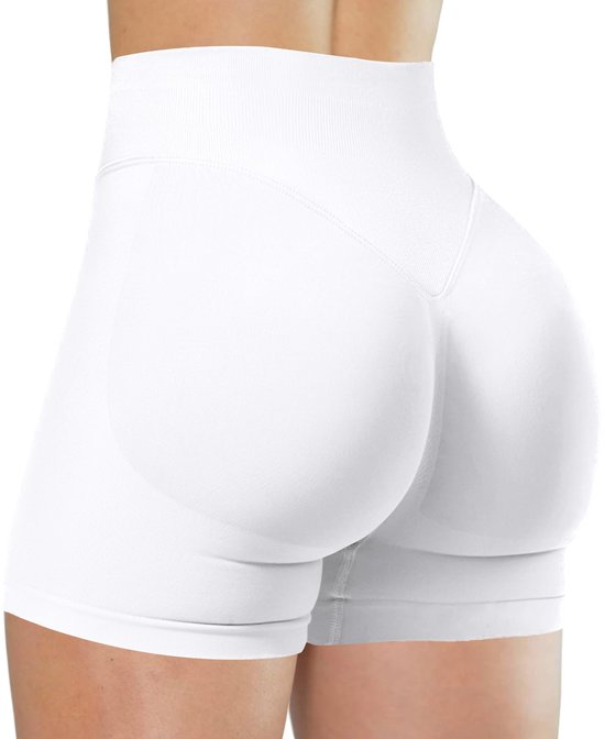 Dames Shorts voor Workout - Hoge Taille en Scrunch Detail - Wit
