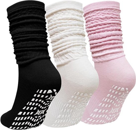 Dames Sokken voor Yoga met Antislip: Lange Katoenen Sportsokken voor Pilates, Dans en Thuisgebruik - 3 Paar voor Comfort en Ondersteuning