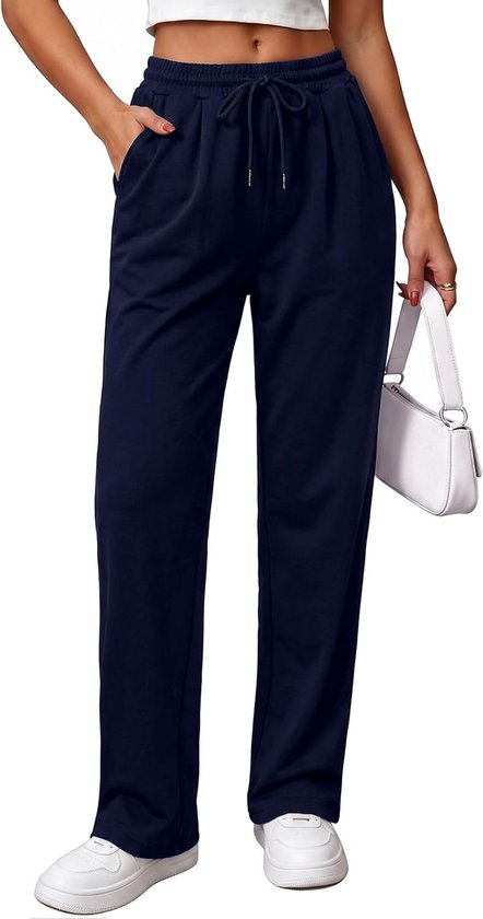 Dames Sportbroek van Katoen, Lichtgewicht en Ademend, Hoge Taille met Zakjes en Touwtje voor Thuis, Yoga, Joggen en Fitness, Maten S-XXL