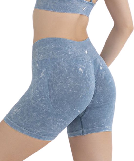 Dames Sportlegging Kort - Sportbroek dames - Gym short - Sportkleding - Shape & Liftend Effect - Jeansblauw - Maat M/L