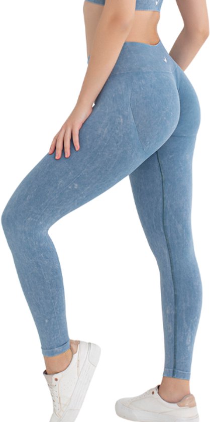 Dames Sportlegging - Sportkbroek - Shape & Liftend Effect - Push up - Squatproof - High waist - Jeansblauw - Maat XS/S van Litex.