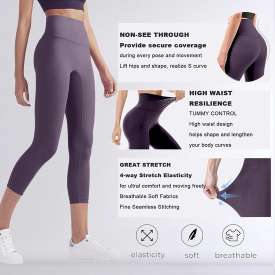 Dames Sportleggings met Hoge Taille en Push Up Effect voor Fitness, Yoga, Hardlopen en Vrije Tijd - 3/4 Lengte, Elastisch en Anticelluliet met Zakjes