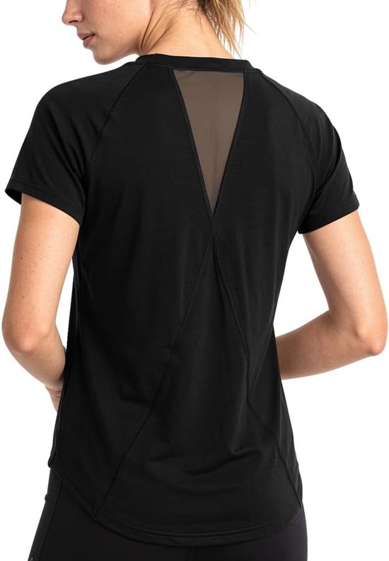 Dames Sportshirt Korte Mouwen Lichtgewicht Sneldrogend Crew Neck Hardloopshirt met Mesh Paneel Achterkant Losse Pasvorm Yoga Tops Vochtregulerend Ademend Trainingsshirt