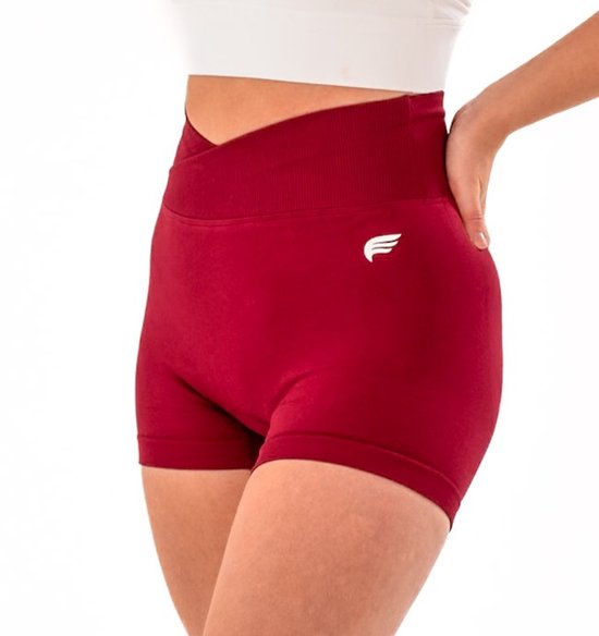 Dames sportshort high waist met V-shape taille – naadloos & shaping effect – squatproof en stretchy – yoga, pilates en fitness – DM Training Just Me Short (bordeaux) van Merkloos