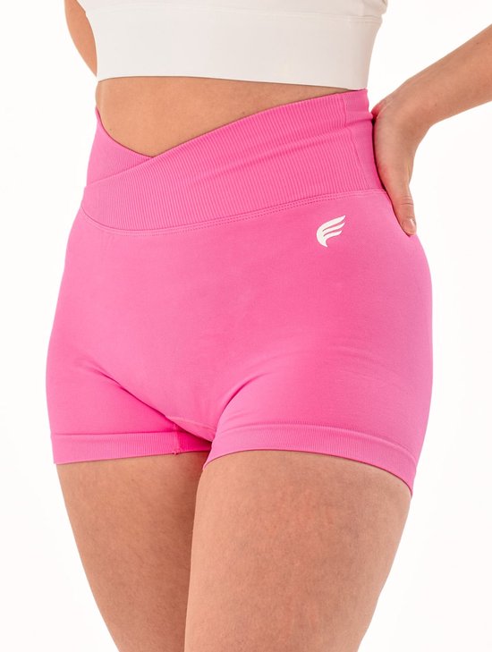 Dames sportshort high waist met V-shape taille – naadloos & shaping effect – squatproof en stretchy – yoga, pilates en fitness – DM Training Just Me Short (roze)