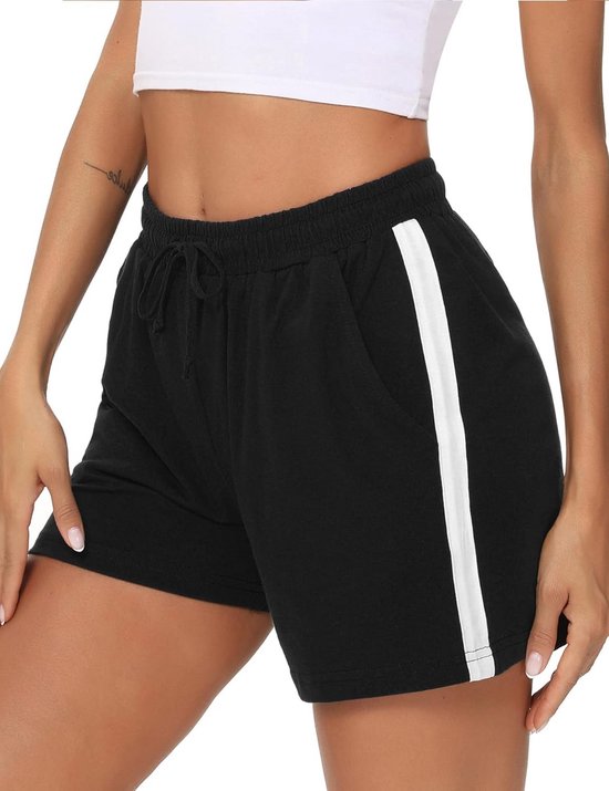 Dames Sportshorts Katoen Casual Joggingbroek voor Yoga en Gym - Zwart - Maat S