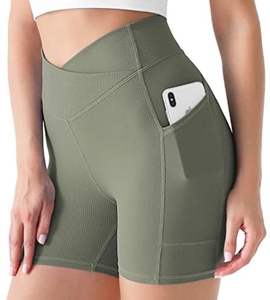 Dames Sportshorts met Hoge Taille en Zakjes voor Yoga, Hardlopen en Fietsen