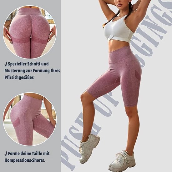 Dames Sportshorts met opgetrokken achterkant Seamless Gymleggings Hoge taille korte broeken Push up sportbroeken Ondoorzichtig Fietsshorts voor Fietsen Yoga Fitnes en Workout , roze , M