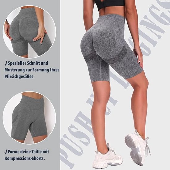 Dames Sportshorts met opgetrokken achterkant Seamless Gymleggings Hoge taille korte broeken Push up sportbroeken Ondoorzichtig Fietsshorts voor Fietsen Yoga Fitnes en Workout