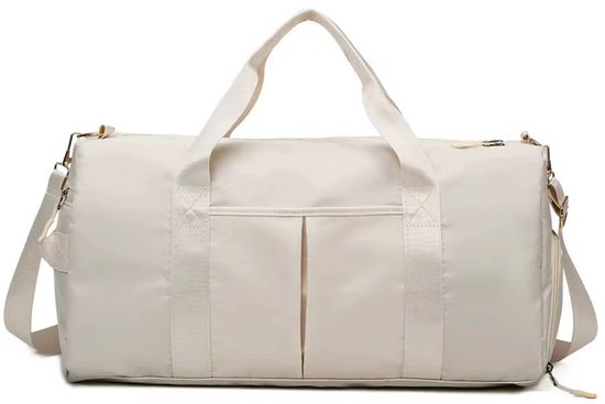 Dames Sporttas - Duffelbag - Licht beige met Schoenenvak - Weekendtas - Reistas