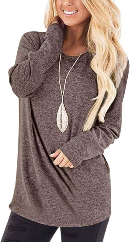 Dames T-shirt met Lange Mouwen - Casual Loose Fit Basic Top
