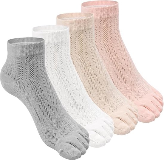 Dames Teensokken Set (4 Paar) - Ademend Katoen voor Yoga & Sport
