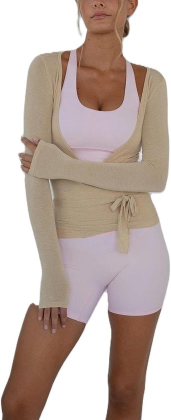 Dames Wrap Vest Lange Mouwen Diepe V-Hals Slim Fit Sport Top voor Yoga en Pilates