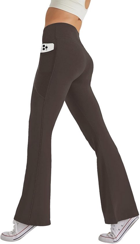 Dames Yoga Broek Hoge Taille Joggingbroek met Zak Elastische Wijde Pijp voor Sport