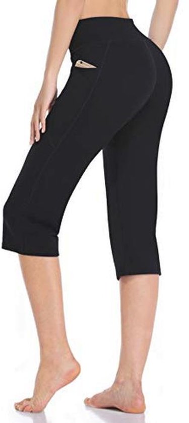 Dames Yoga Capri Broek Flare Bootcut met Zijzakken - Zwart