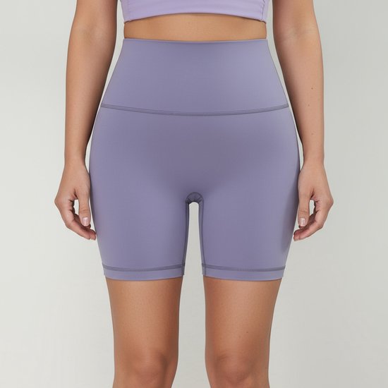 Dames zomer yogashort-hoog taille-elastisch-heupvormend-huidvriendelijk fitnesskleding——Lichtblauwpaars, M