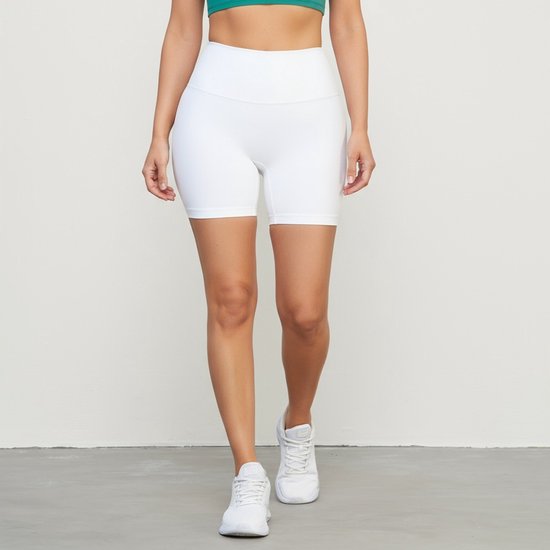 Dames zomer yogashort-hoog taille-elastisch-heupvormend-huidvriendelijk fitnesskleding——Wit, XL